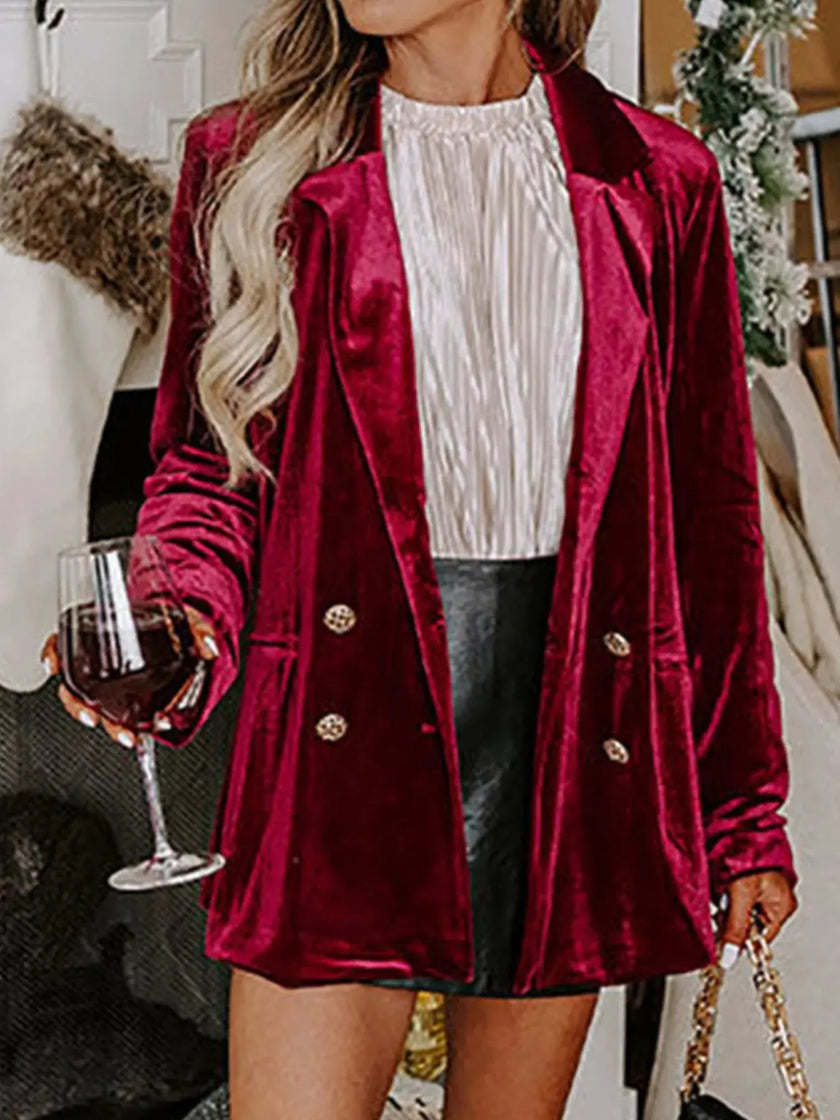 Velvet Lapel Collar Button Up Blazer  Style Ratio