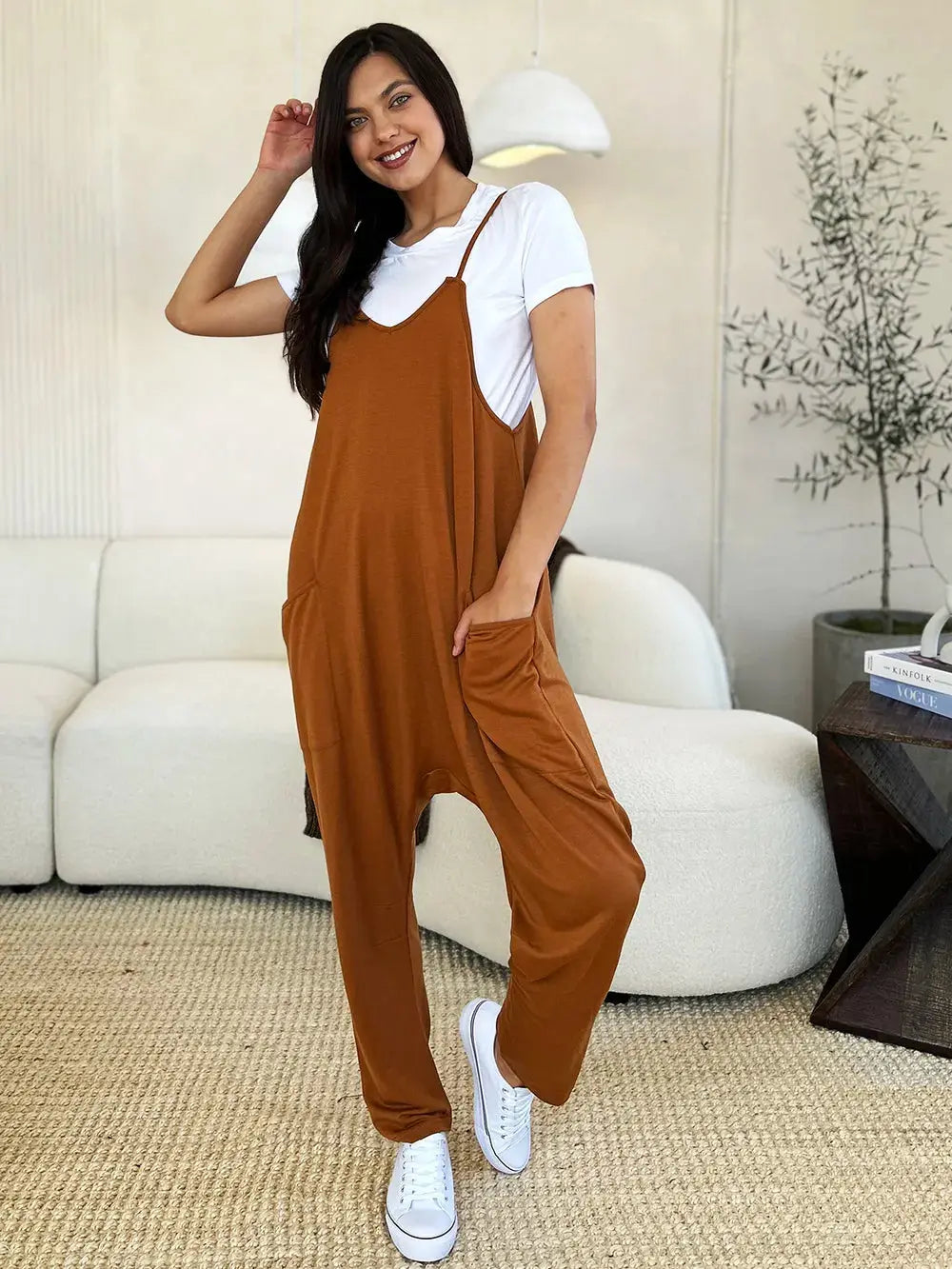 Double Take Full Size Sleeveless V-Neck Pocketed Jumpsuit  Style Ratio