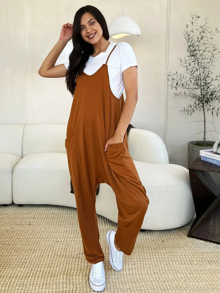 Double Take Full Size Sleeveless V-Neck Pocketed Jumpsuit  Style Ratio