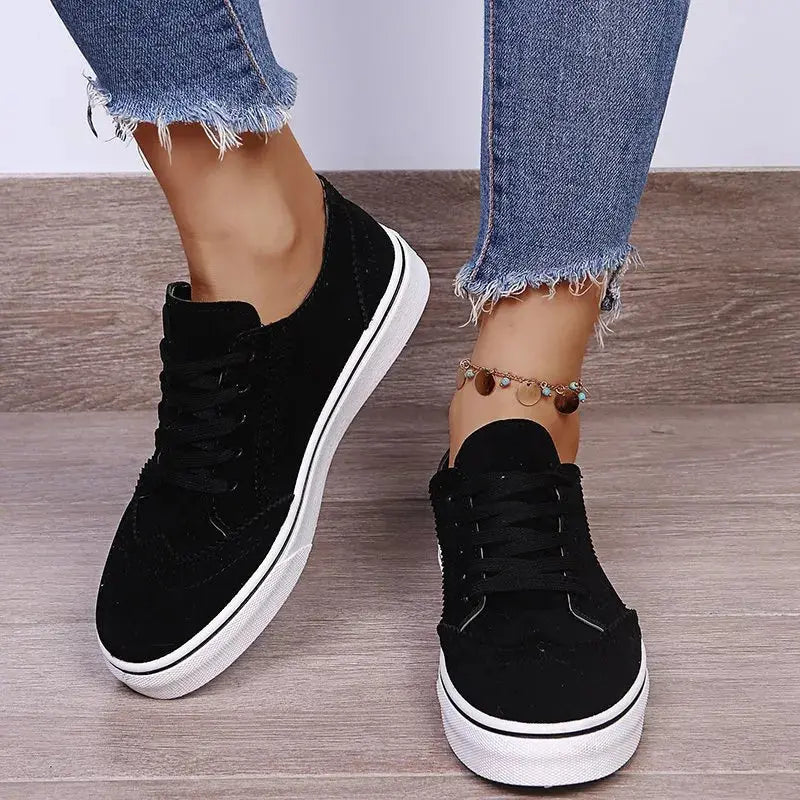 Lace-Up Suedette Flat Sneakers  Style Ratio