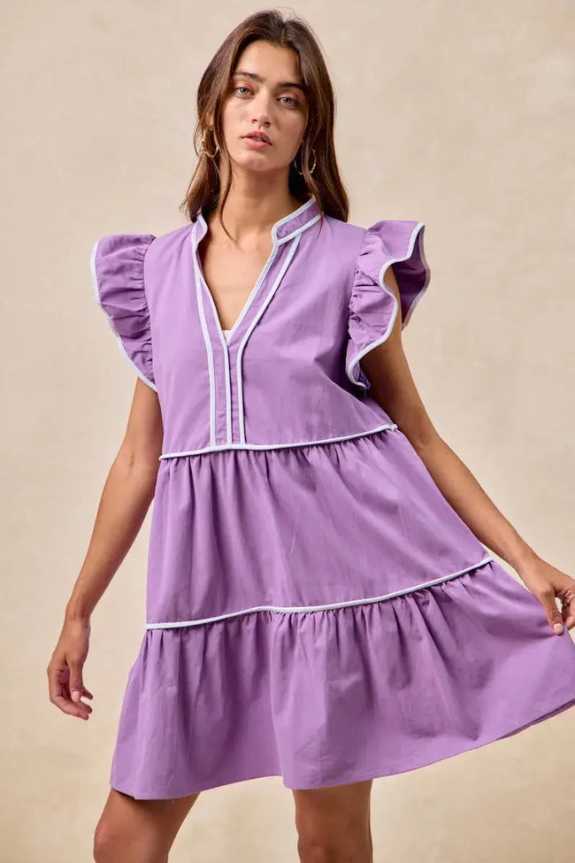 BiBi Gameday Theme Contrast Binding Ruffled Dress  Style Ratio