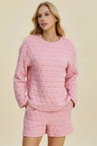 Double Take Texture Round Neck Long Sleeve Top and Shorts Set  Style Ratio