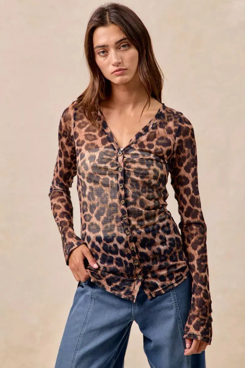 BiBi Leopard Printed Mesh Long Sleeve Top  Style Ratio