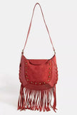 Fame Rivet Trim Suede Fringe Shoulder Bag  Style Ratio