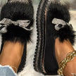 Fuzzy Bowknot Rhinestone Platform Loafers  Style Ratio