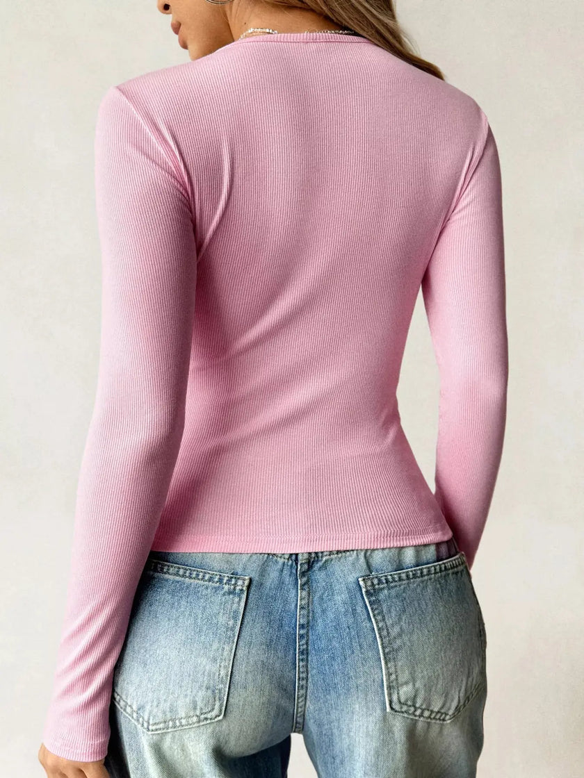 Ribbed Knit Long Sleeve Fitted Shirt  Style Ratio