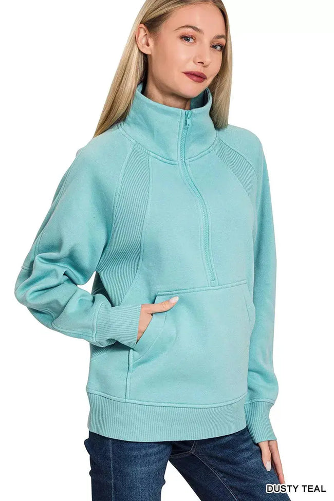Zenana Half Zip Fleece Sweatshirt  Style Ratio