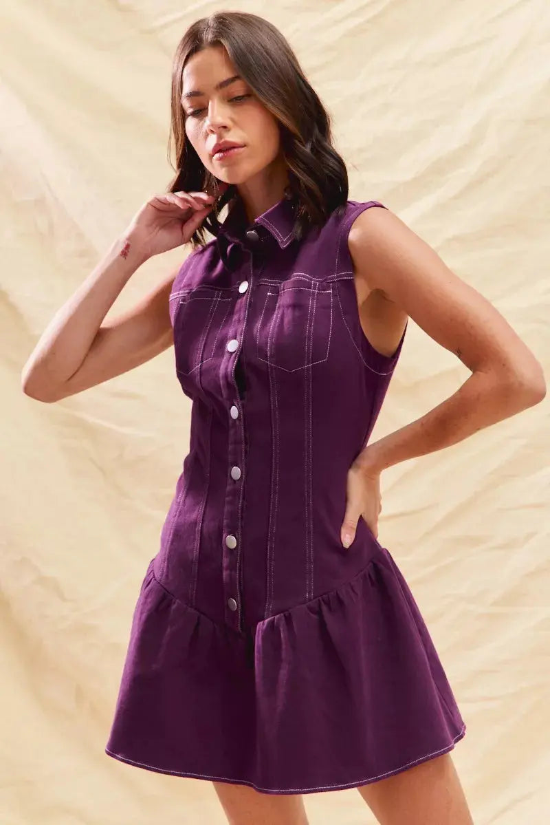 SO ME Button Down Sleeveless Collared Game Day Mini Dress  Style Ratio