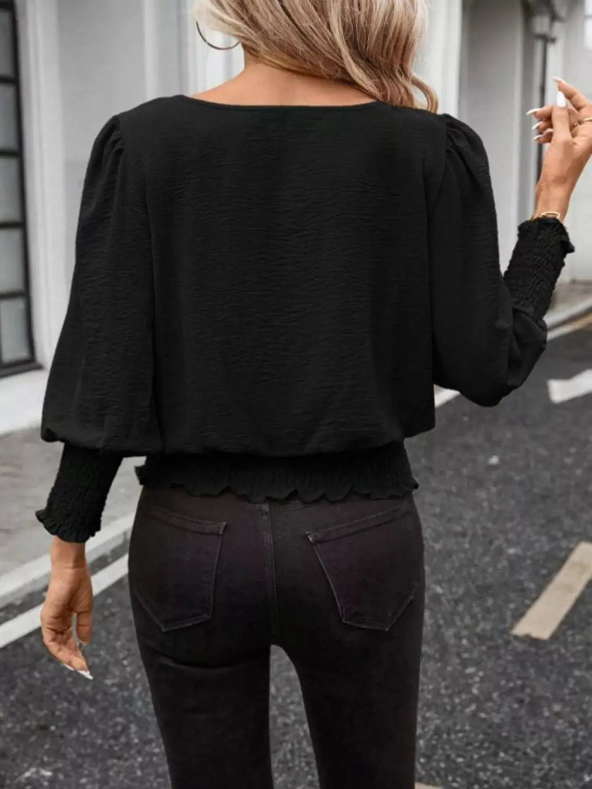 Smocked Waist Round Neck Blouse  Style Ratio