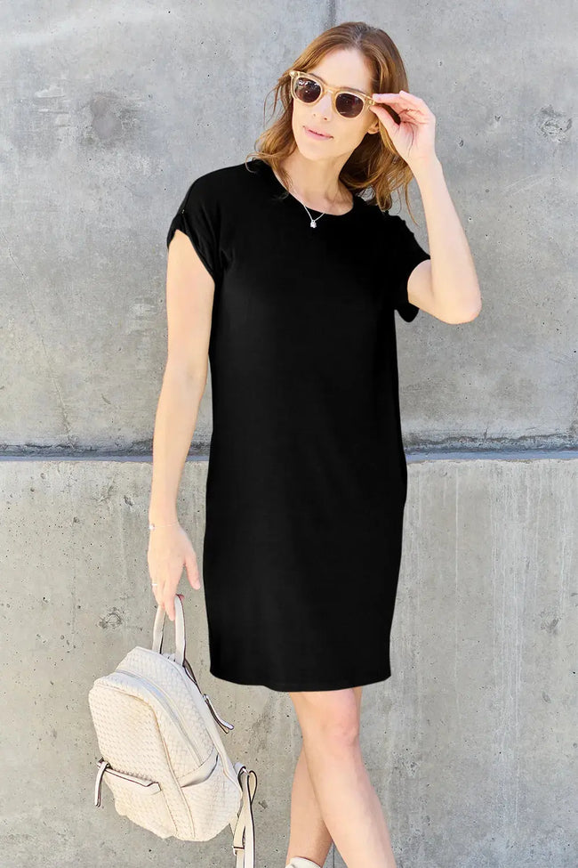 Basic Bae Bamboo Full Size Round Neck Short Sleeve Dress with Pockets  Style Ratio