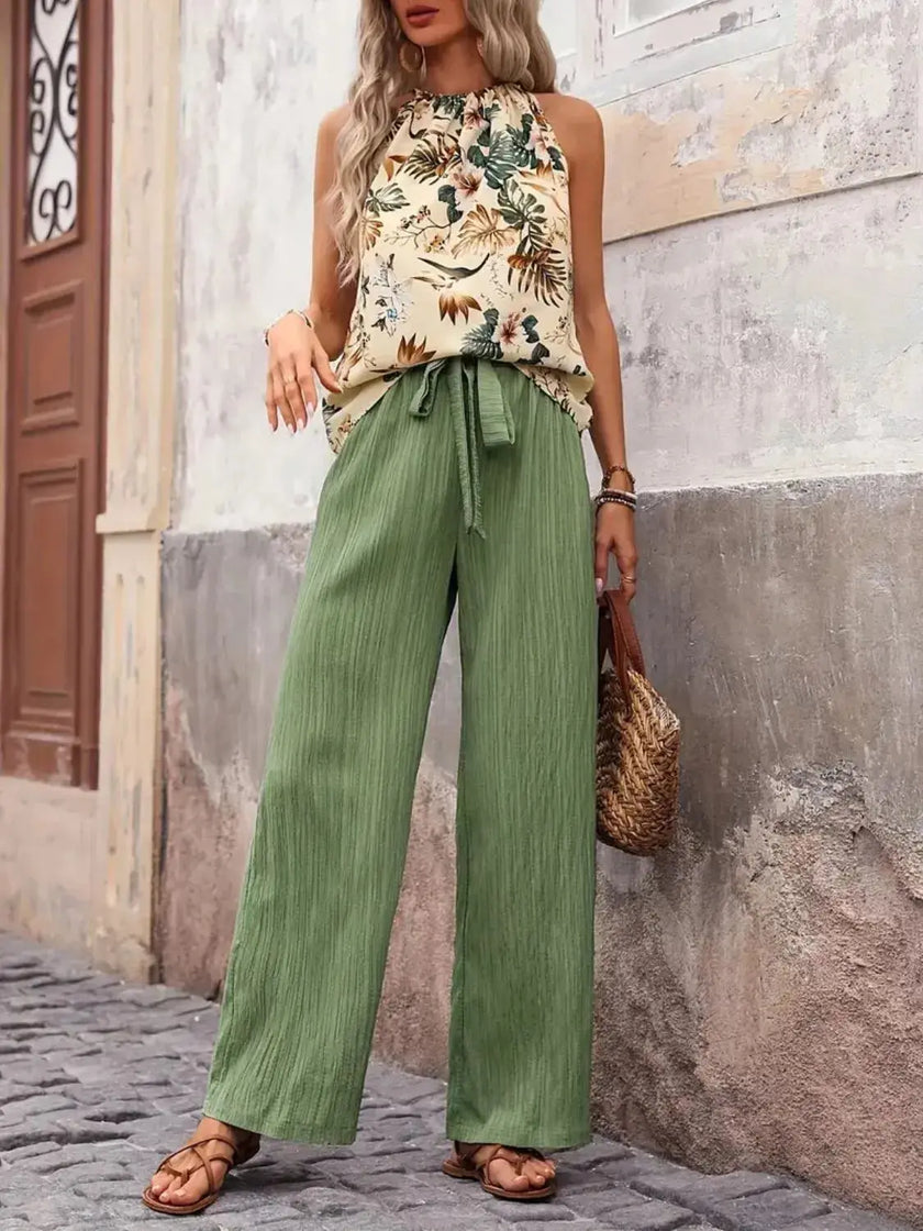 Printed Tank Top and Wide Leg Pants Set  Style Ratio
