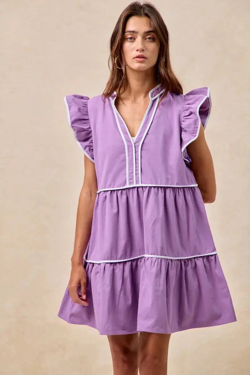BiBi Gameday Theme Contrast Binding Ruffled Dress  Style Ratio