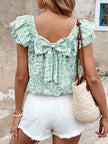 Floral Print Ruffle Trim Blouse  Style Ratio