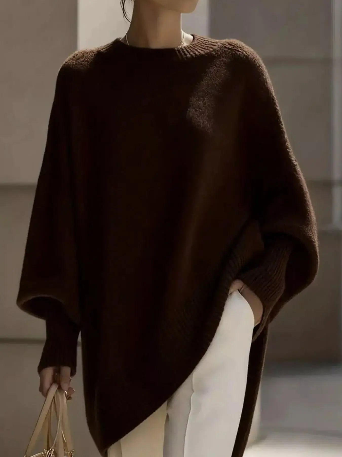 Ribbed Batwing Sleeve Oversized Sweater  Style Ratio