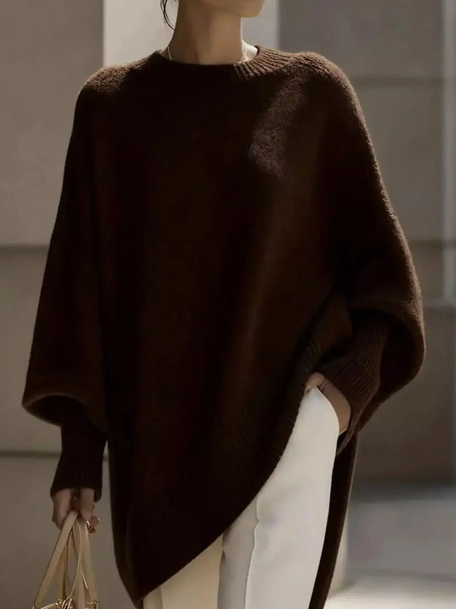 Ribbed Batwing Sleeve Oversized Sweater  Style Ratio