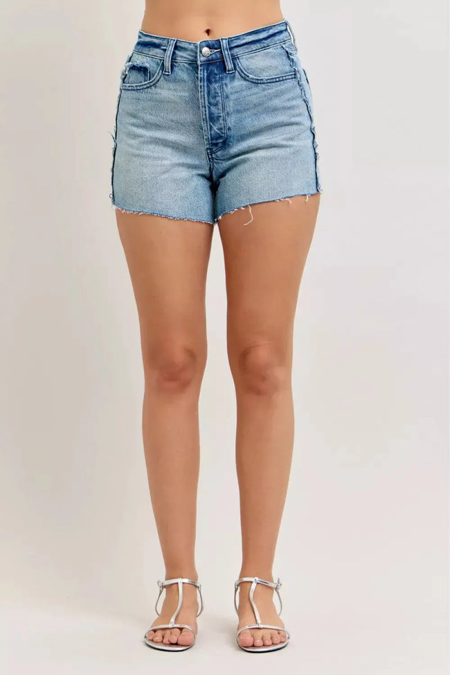 Judy Blue Hw Rigid Magic Cut Off Denim Shorts with Raw Side Seams  Style Ratio