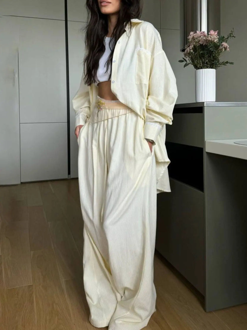 Relaxed Fit Long Sleeve Shirt and Pants Loungewear  Style Ratio