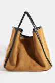 Fame Suede Tote Faux Leather Trim Shoulder Strap  Style Ratio