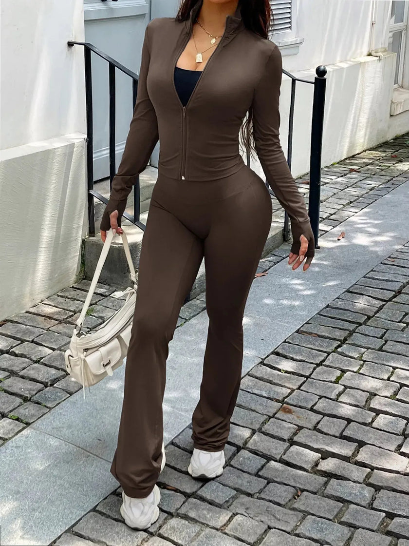 Zip Up Long Sleeve Outerwear and Pants Active Set  Style Ratio