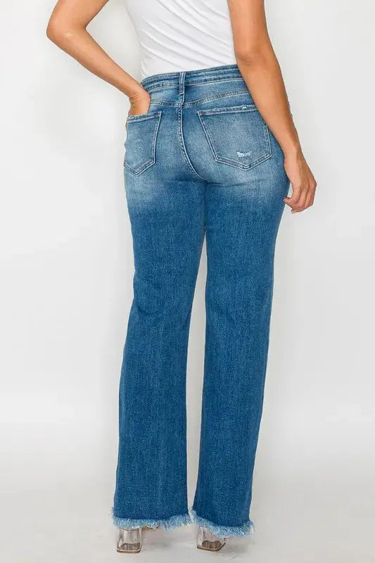 bytos Full Size Raw Hem Distressed Mid Rise Straight Jeans  Style Ratio