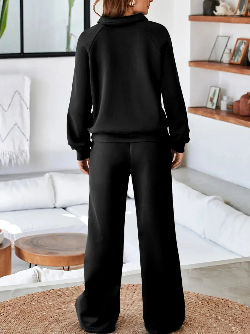 Collared Sweatshirt and High Waist Pants Active Set  Style Ratio