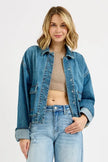 RISEN Oversized Cargo Pocket Denim Jacket with Cuffed Sleeves  Style Ratio