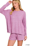 Zenana Soft Melange Long Sleeve Tee and Shorts Loungewear  Style Ratio