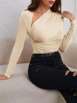 Asymmetrical Cutout Ruched Long Sleeve Top  Style Ratio
