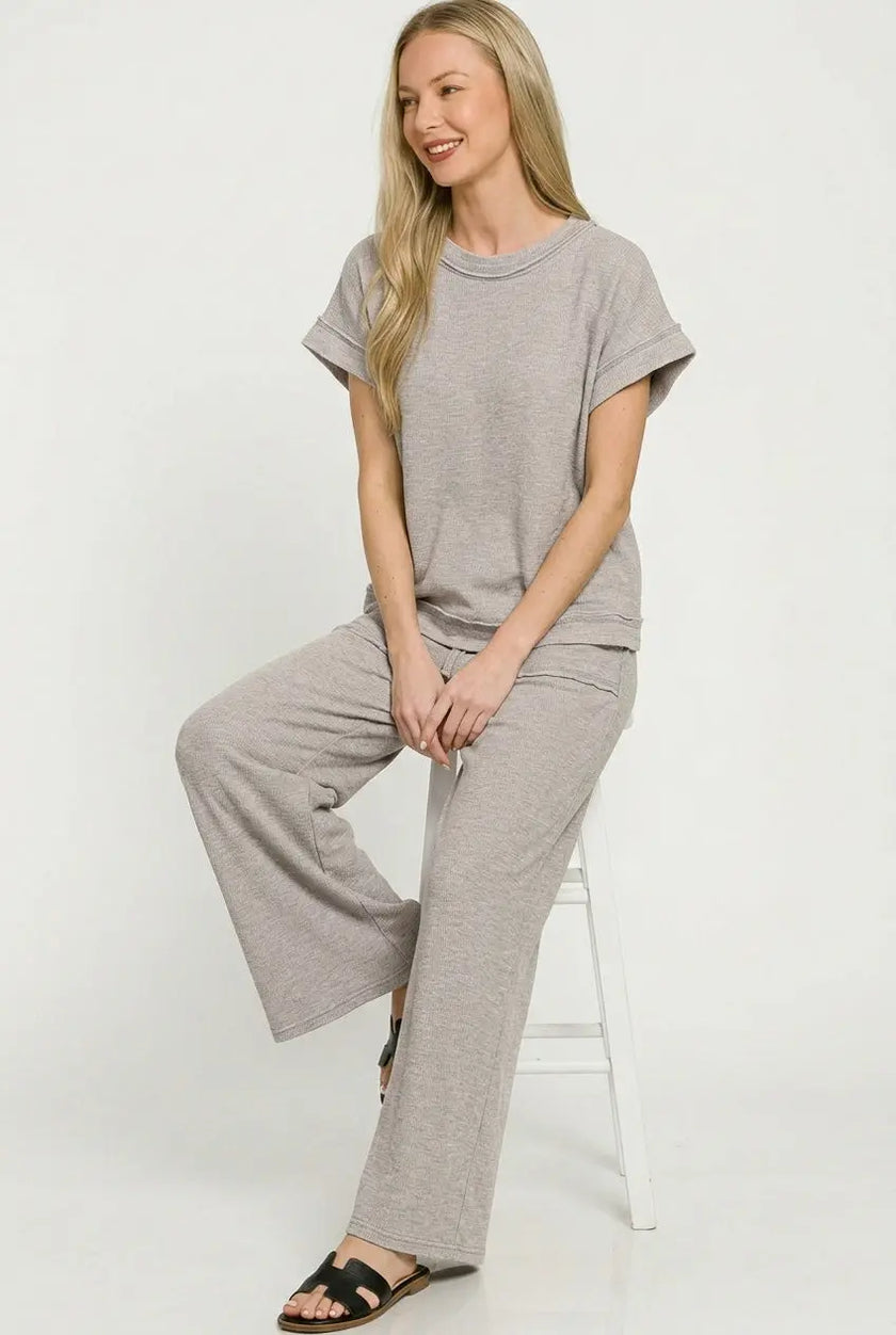 Zenana Washed Short Sleeve & Long Pants Loungewear  Style Ratio
