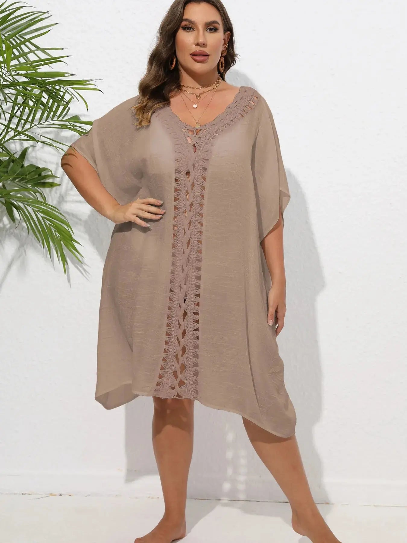 Crochet Trim V-Neck Beach Cover Up  Style Ratio
