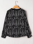 Abstract Printed Notched Long Sleeve Blouse  Style Ratio