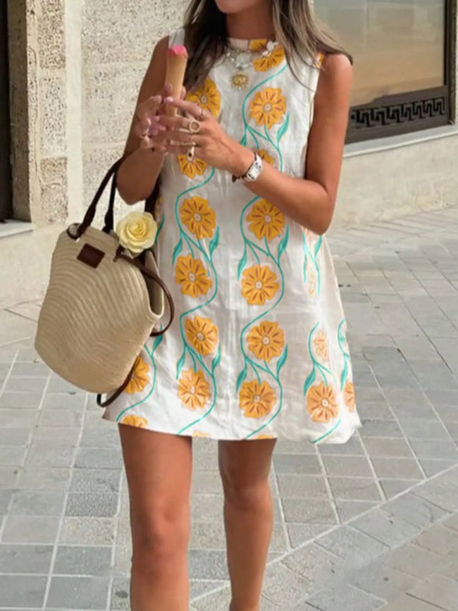 Floral Pattern Sleeveless Mini Dress  Style Ratio