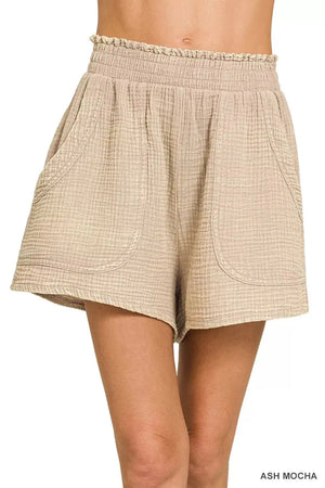 Zenana Washed Double Gauze Shorts  Style Ratio