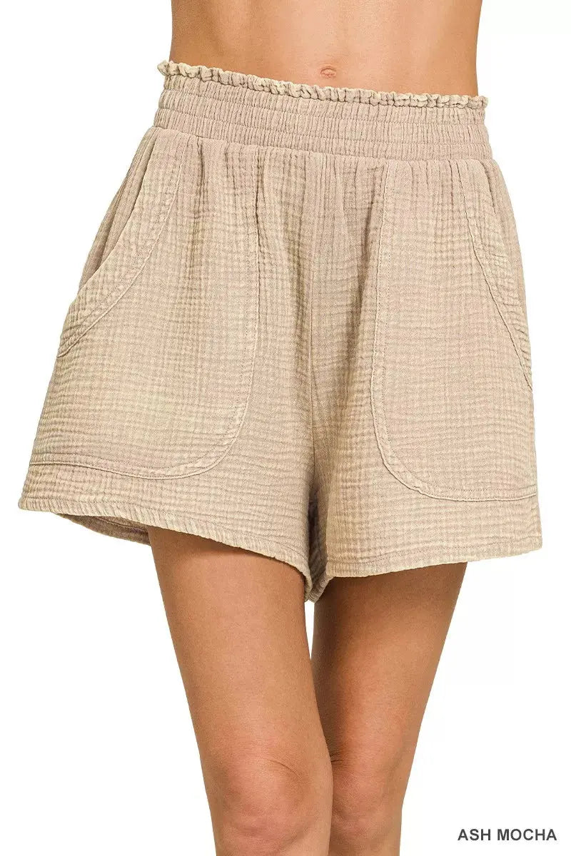 Zenana Washed Double Gauze Shorts  Style Ratio