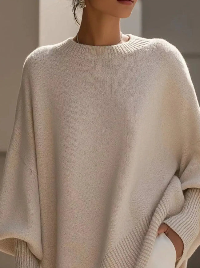 Ribbed Batwing Sleeve Oversized Sweater  Style Ratio