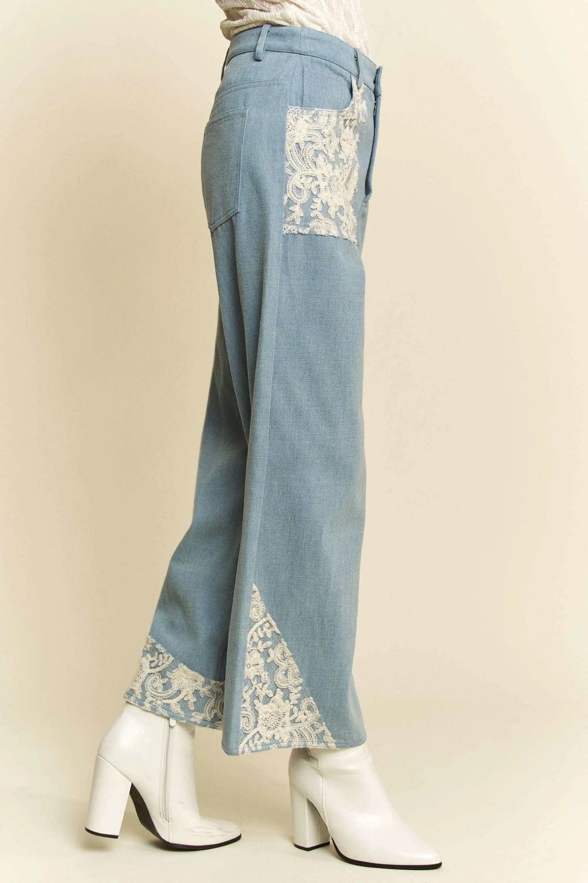 Davi & Dani Lace Applique Wide Leg Jeans  Style Ratio