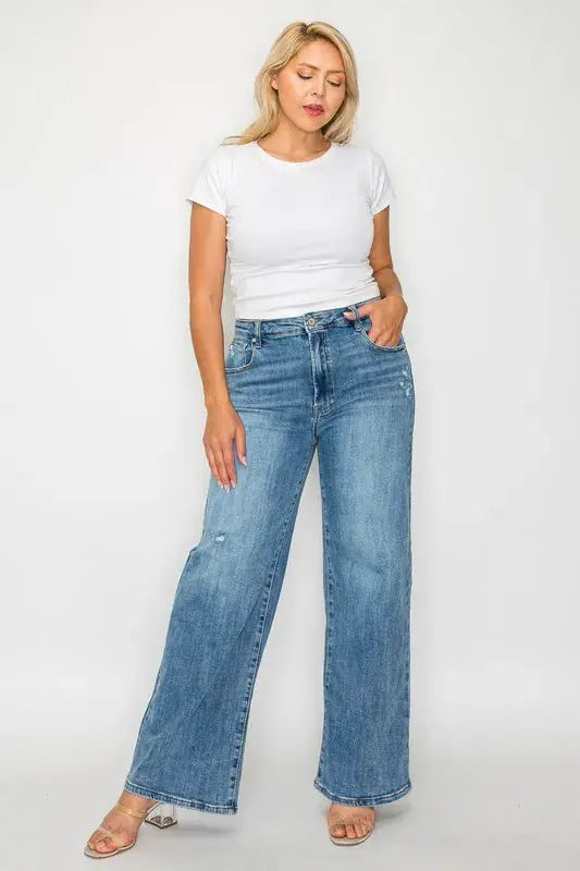bytos Full Size High Rise Wide Leg Jeans with Pockets  Style Ratio