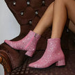 Sequin Round Toe Block Heels Boots  Style Ratio