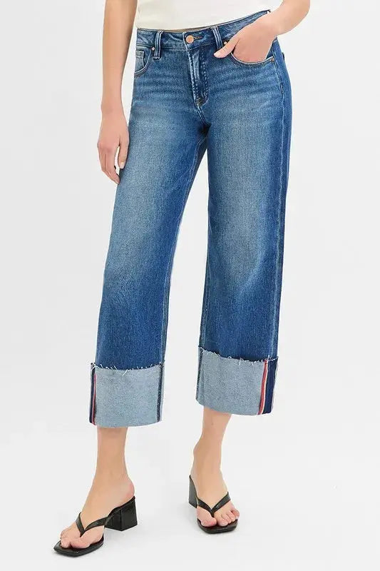 RISEN Full Size Tummy Control Mid Rise Crop Wide Cuffed Jeans  Style Ratio