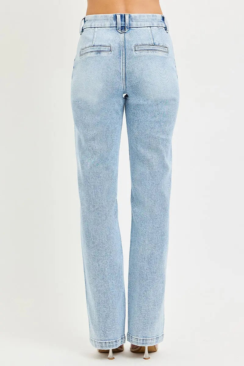 RISEN Tummy Control High Rise Straight Pin Tuck Jeans  Style Ratio