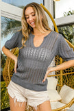 BiBi Eyelet Puff Sleeve Knit Blouse  Style Ratio