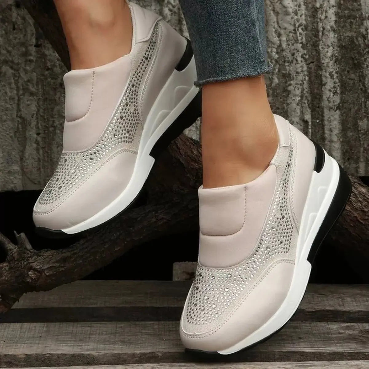 Rhinestone Embellished Wedge Sneakers  Style Ratio
