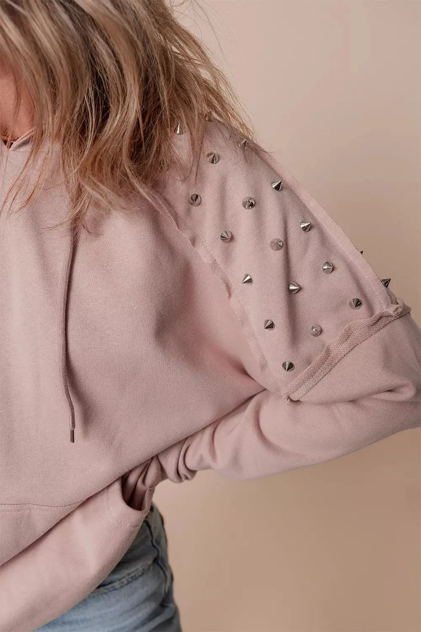 Drawstring Studded Shoulder Hoodie  Style Ratio