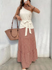 One-Shoulder Top and Geometric Print Maxi Skirt Set  Style Ratio