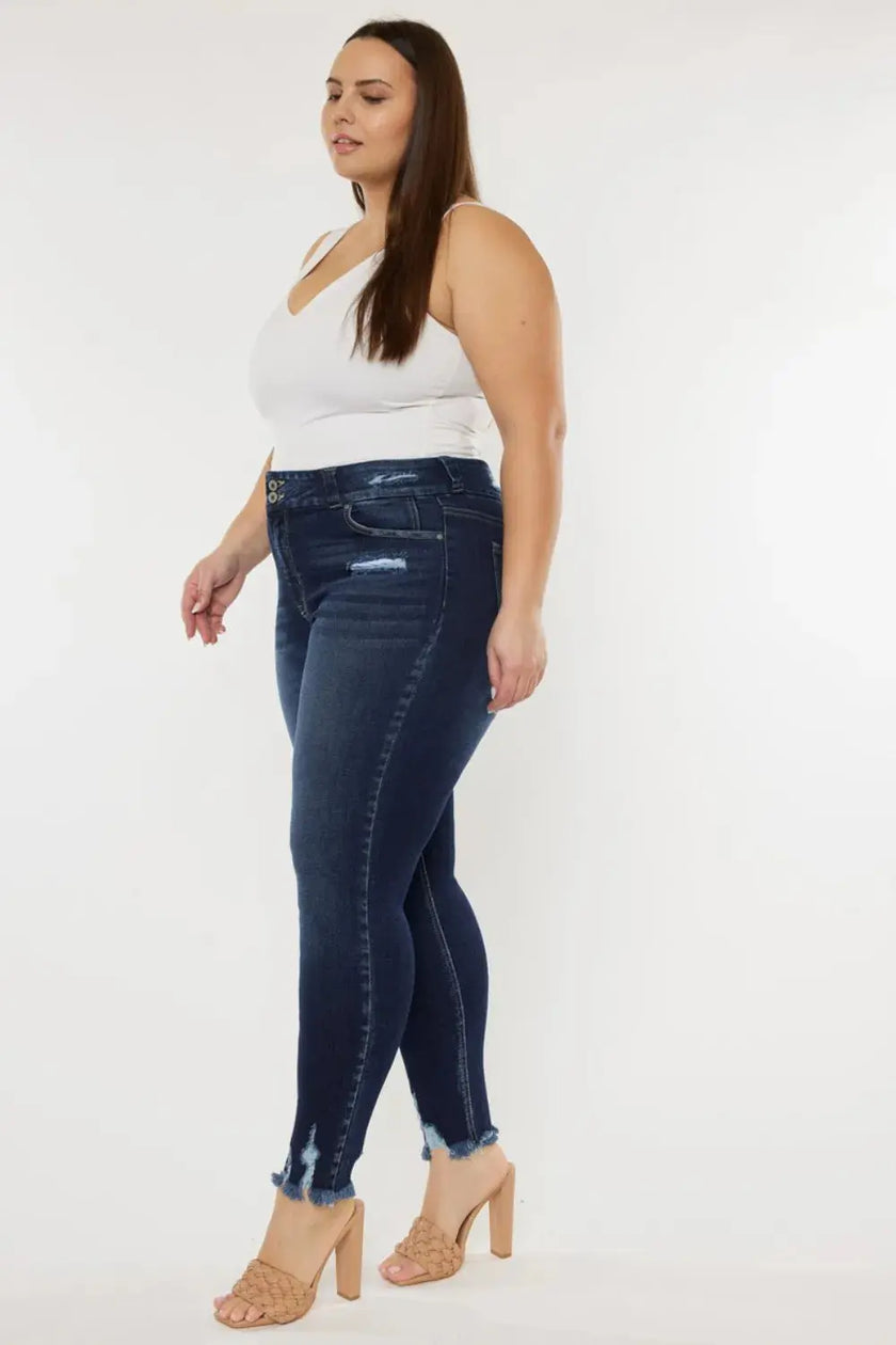 Kancan Full Size Cat's Whiskers Raw Hem High Waist Jeans  Style Ratio