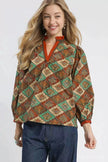 Umgee Abstract Print Ruffle Neck Blouse  Style Ratio