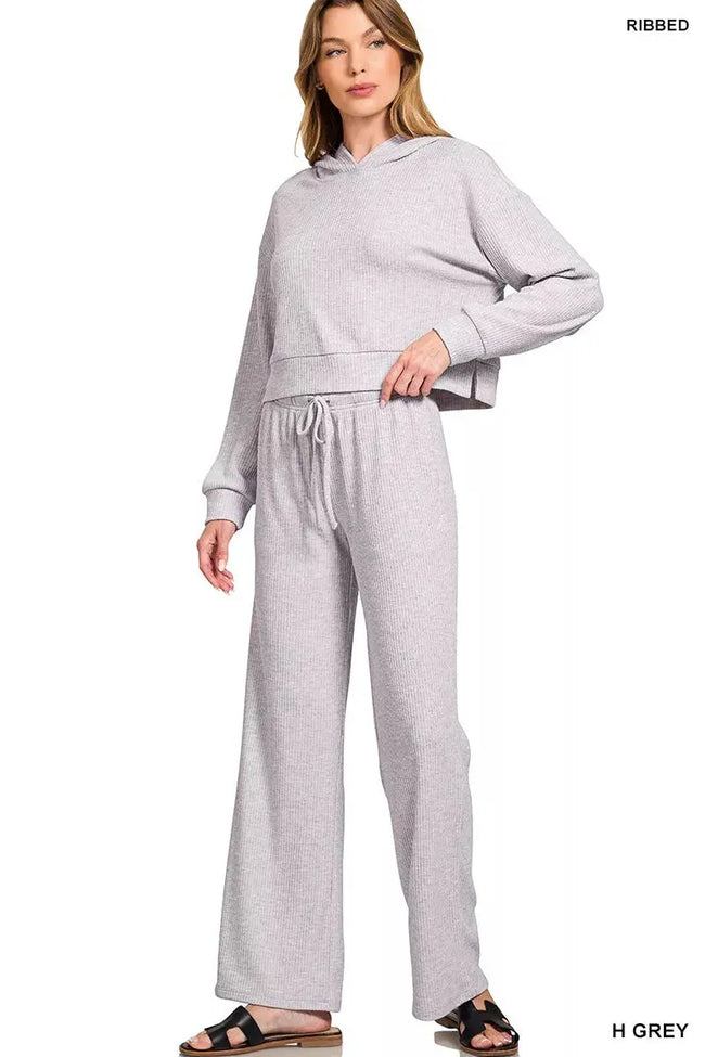 Zenana Ribbed Drawstring Wide Leg Pants  Style Ratio