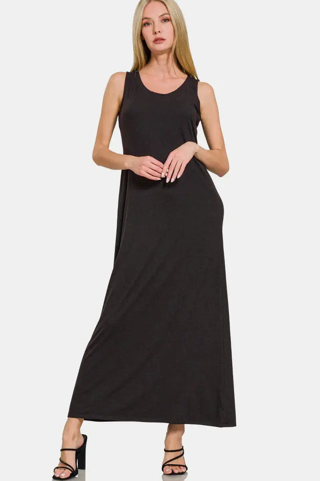 Zenana Scoop Neck Wide Strap Tank Dress  Style Ratio