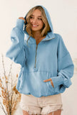 BiBi Stitch Detailed Elastic Hem Half Zip Fleece Hoodie  Style Ratio