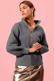 SO ME Half Zip Raglan Balloon Sleeves Ribbed Sweater  Style Ratio